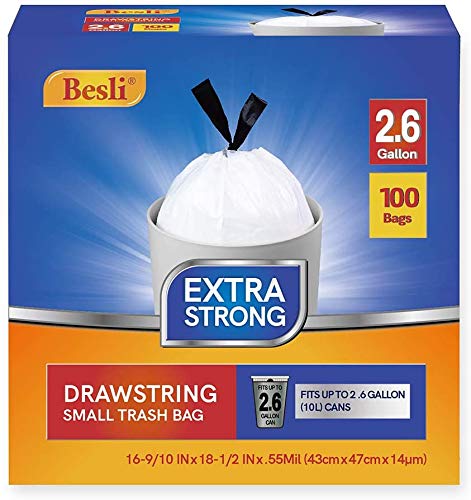 Besli 26 Gallon Drawstring Trash Bag Small Garbage Bag100 Counts White 26 Gallon